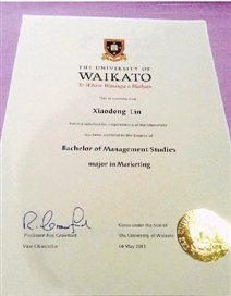 林小姐的新西兰怀卡托大学毕业证
