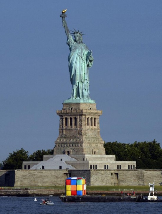 A giant Rubik's Cube floated down the Hudson River Firday to mark the 70th Birthday of Erno Rubik, the Hungarian architecture professor and inventor who created the iconic, often frustrating, puzzle. 