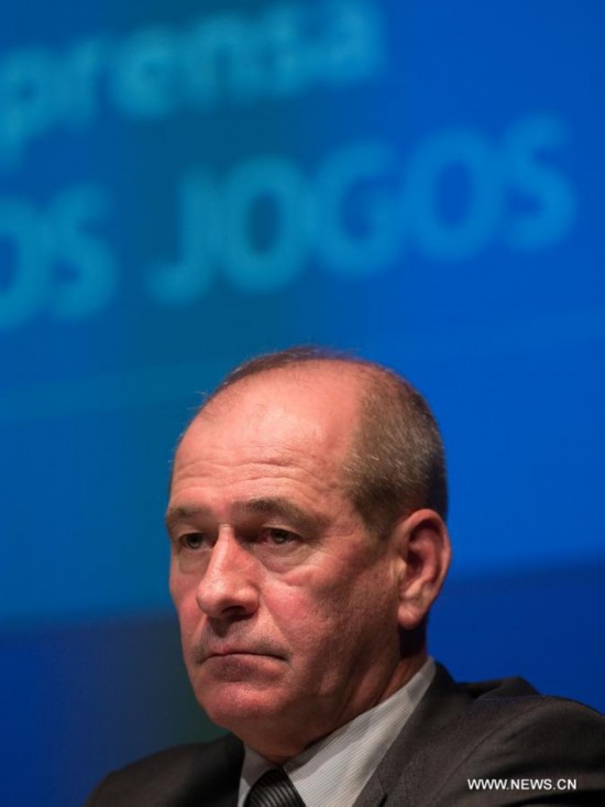 Fernando Azevedo e Silvia, president of the Olympic Public Authority of Brazil (APO), attends a press conference marking the two-year countdown of the opening of Rio 2016 Olympic Games in Rio de Janeiro, Brazil, Aug. 4, 2014. 