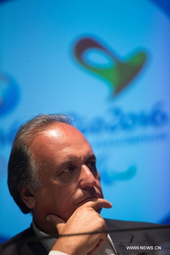 Luiz Fernando, governor of the State of Rio de Janeiro, attends a press conference marking the two-year countdown of the opening of Rio 2016 Olympic Games in Rio de Janeiro, Brazil, Aug. 4, 2014. 