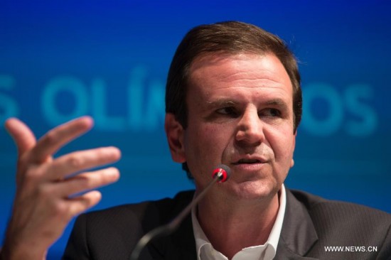 Eduardor Paes, mayor of the City of Rio de Janeiro, attends a press conference marking the two-year countdown of the opening of Rio 2016 Olympic Games in Rio de Janeiro, Brazil, Aug. 4, 2014. 