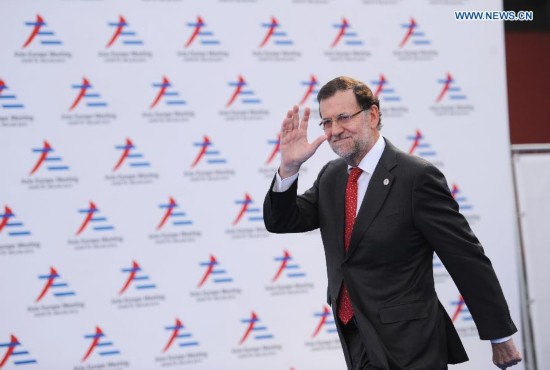 Spanish Prime minister Mariano Rajoy arrives for the Asia-Europe Meeting (ASEM) in Milan, Italy on October 16,2014. The tenth Asia-Europe Meeting (ASEM) opened in Milan on Thursday under the theme of 'Responsible Partnership for Growth and Security.'