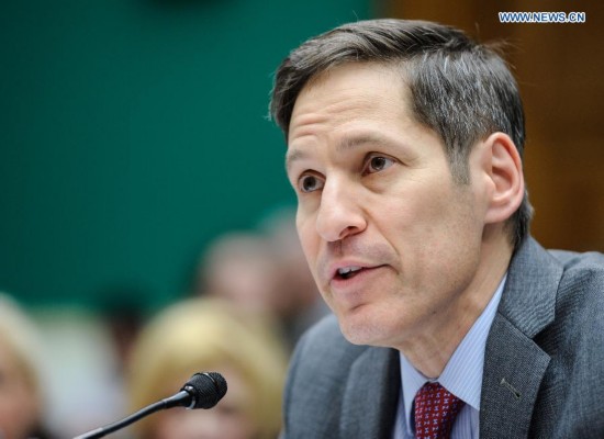 Tom Frieden(L),the director of the U.S. Centers for Disease Control and Prevention (CDC) testifies during a hearing on Examining the U.S. Public Health Response to the Ebola Outbreak before the Oversight and Investigations Subcommittee at Capitol Hill in Washington D.C., capital of the United States, Oct. 16, 2014. A hospital in Texas where an Ebola patient died and two nurses were infected apologized Thursday for mishandling the deadly disease, as the National Institutes of Health (NIH) prepared to treat the first nurse who contracted the virus while caring for the deceased.