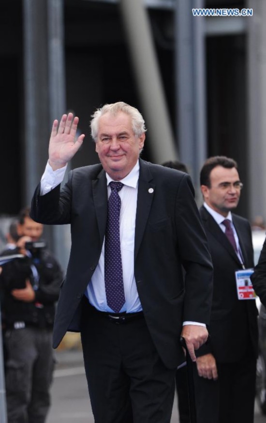 Czech Republic president Milos Zeman arrives for the Asia-Europe Meeting (ASEM) in Milan, Italy on October 16,2014. The tenth Asia-Europe Meeting (ASEM) opened in Milan on Thursday under the theme of 'Responsible Partnership for Growth and Security.'