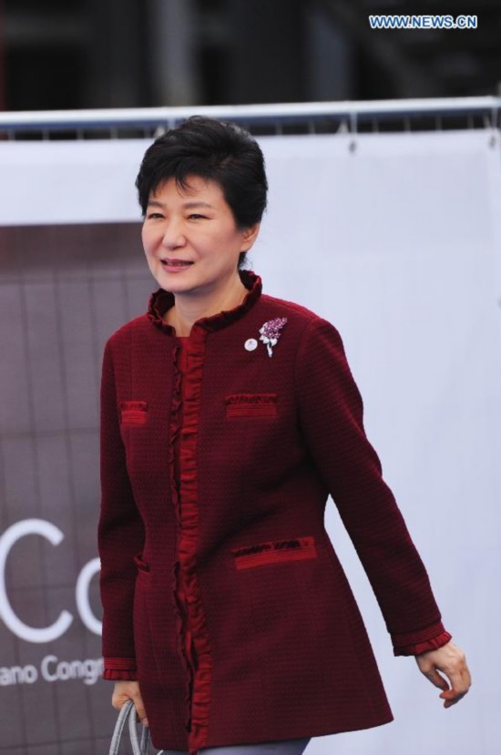 South Korean president Park Geun-hye arrives for the Asia-Europe Meeting (ASEM) in Milan, Italy on October 16,2014. The tenth Asia-Europe Meeting (ASEM) opened in Milan on Thursday under the theme of 'Responsible Partnership for Growth and Security.'