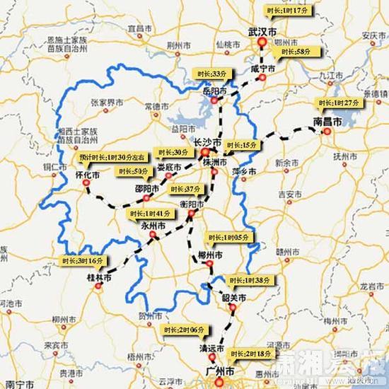 湖南7个地级市进入长沙1小时高铁交通圈(图)