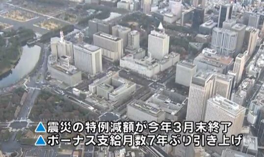 日本国家公务员冬季奖金增长12万日元