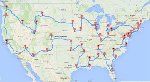 牛人绘制自驾环游全美路线图