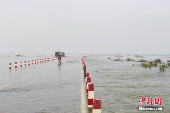 鄱阳湖水位上涨 江西再现最美水上公路(图)