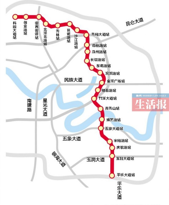 南宁地铁3号线一期工程线路全长约27