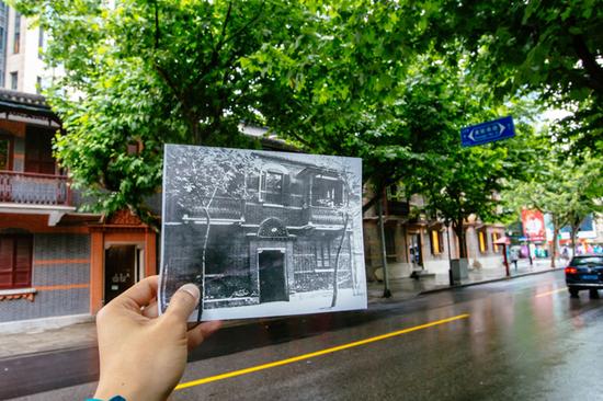 等同志居住宿舍的历史照片与现实的拼接,今为太仓路127号(5月27日摄)