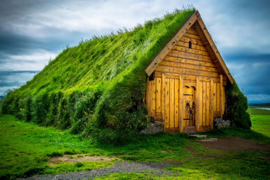 独特的北欧风景观:被草包围的北欧小屋(高清组