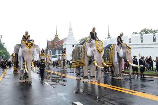 THAILAND-BANGKOK-LATE KING-ALBINO ELEPHANT-PARADE-MOURNING