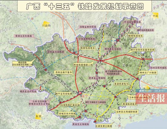 广西铁路建设"十三五"规划:2020年"市市通高铁"