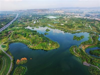 白鹭湾生态湿地鸟瞰图