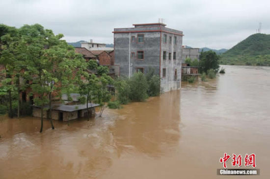 暴雨袭击郴州嘉禾 部分农田被水淹街道变河流