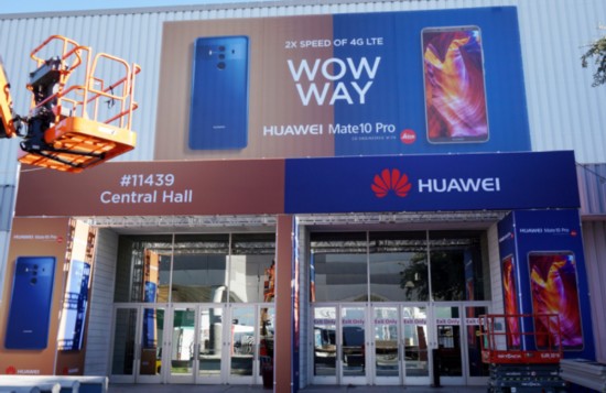 The stand of Chinese telecommunications equipment manufacturer Huawei is seen at the Las Vegas Convention Center on January 8, 2018. [Photo: China Plus/Qian Shanming]