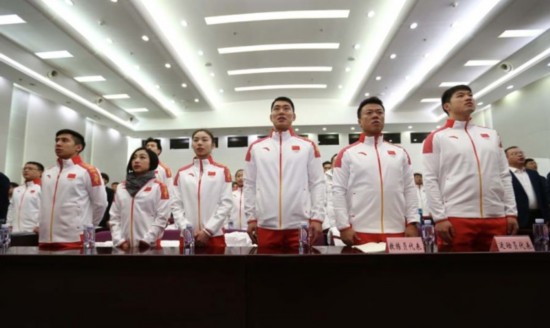 The Chinese delegation headed to the 2018 Winter Olympics in Pyongchang, South Korea has come together in Beijing, January 31, 2018. China is sending a delegation of 82 athletes and coaches to the games, with a shot at 55 medals in total. This marks the first time China will compete in the Bobsleigh and Skeleton events. [Photo: China Plus/ Li Jin]