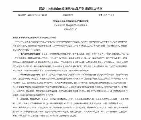 山东历年gdp_山东今年上半年GDP增速6.6%呈现三大特点