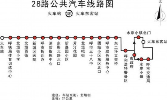 新开通28路公交连接呼和浩特火车站与火车东客站