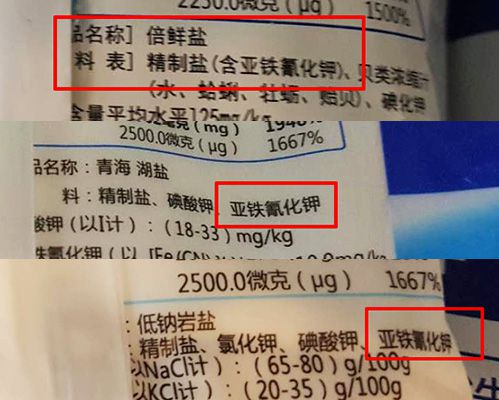 8种食盐产品,有3种产品(倍鲜盐,低钠岩盐,青海湖盐)的配料表中含亚铁