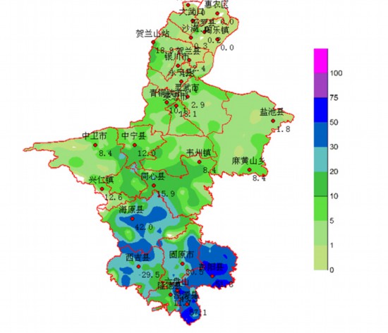 5月5日至6日宁夏南部山区累计雨量普遍超30毫米