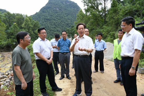 7月10日,崇左市委书记,市人大常委会主任刘有明(前右二)在天等县