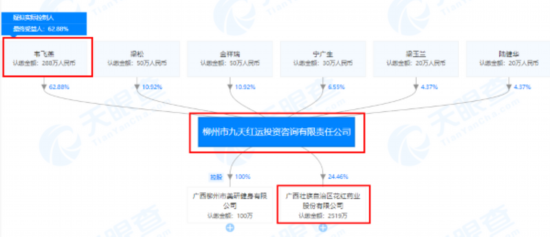 柳州市九天红运投资咨询有限责任公司股权关系图(来源：天眼查) 