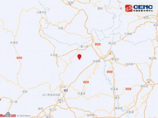 四川广元市青川县发生4级地震震源深度10千米