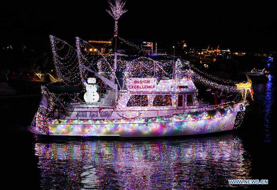 Huntington Harbor Boat Parade held in Huntington Beach, U.S. (2