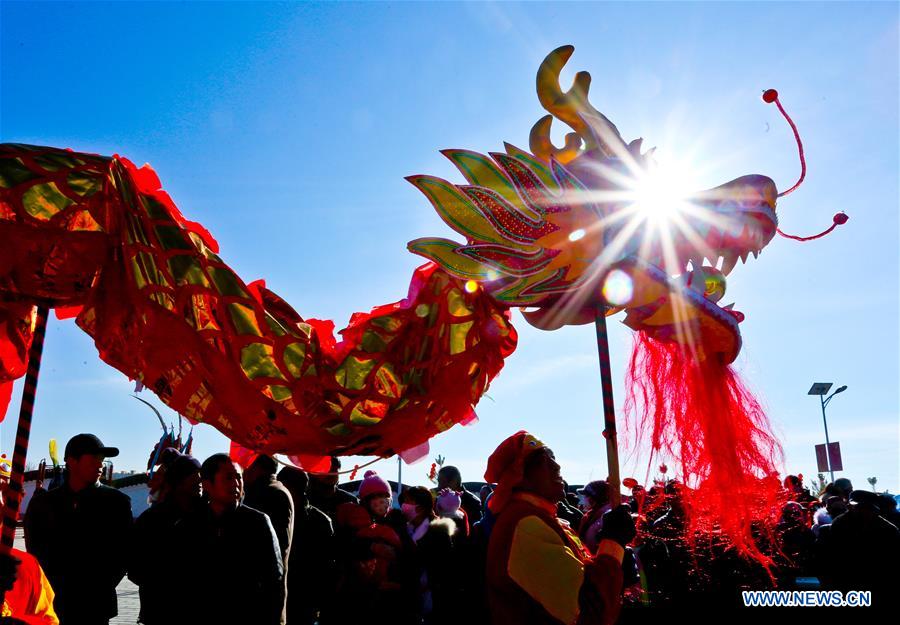 "Shehuo" performance team rehearse for Chinese Spring Festival in China's Gansu