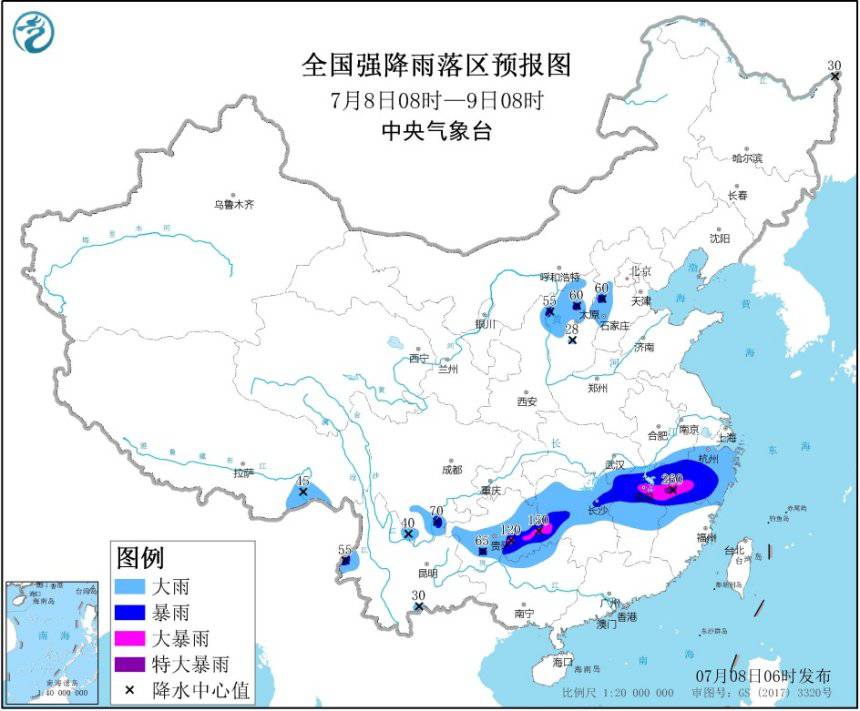 暴雨橙色预警:江西北部等地局地有特大暴雨