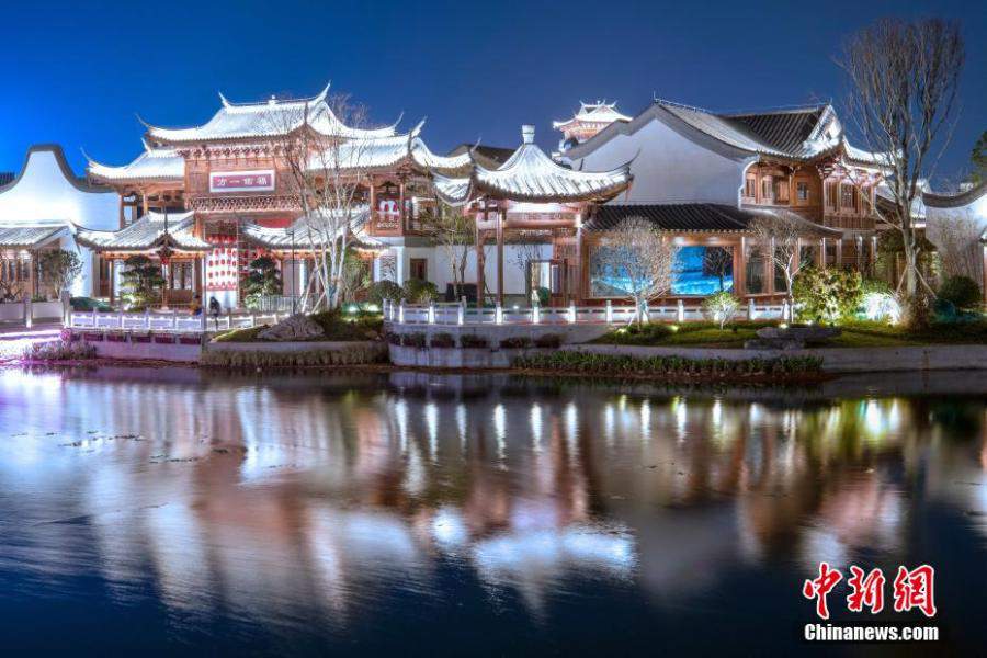 sparkling night at minyue water town in fuzhou