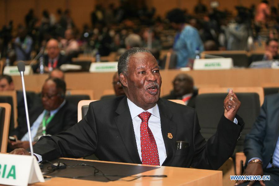 The file photo taken on Jan. 31, 2014 shows Zambian President Michael Sata attending the closing ceremonoy of the 22nd Ordinary Session of the Assembly of the African Union in Addis Ababa, Ethiopia.