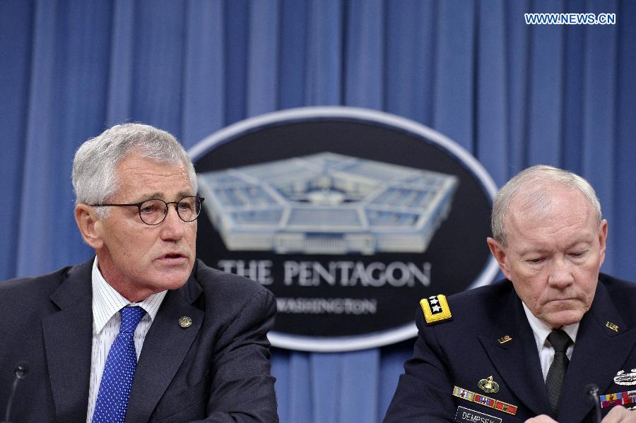 Hagel holds press briefing at Pentagon in Washington D.C. 