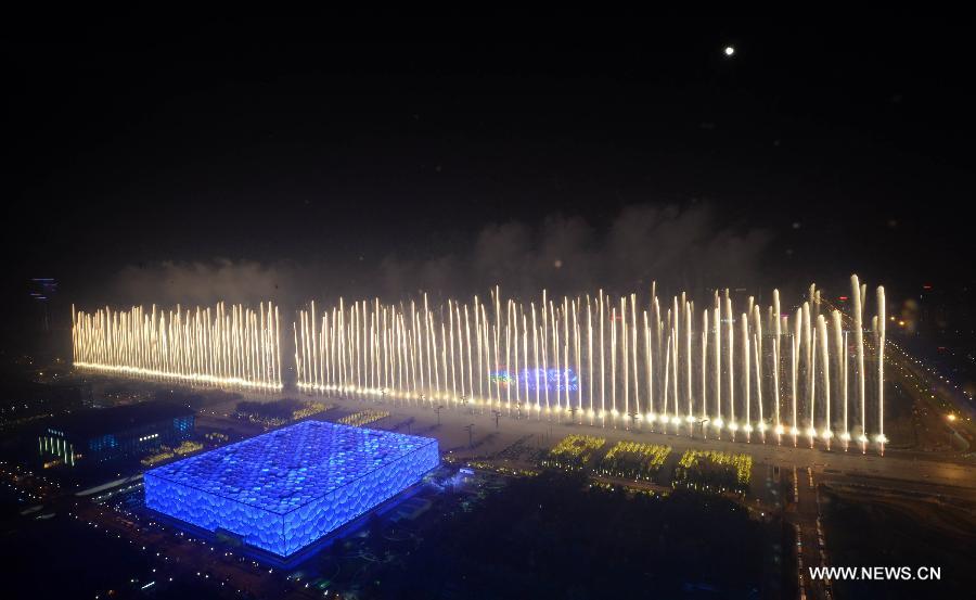 A firework show is staged at Olympic Park in Beijing, capital of China, Nov. 10, 2014. The 22nd Asia-Pacific Economic Cooperation (APEC) Economic Leaders' Meeting takes place in Beijing from Nov. 10 to 11. 