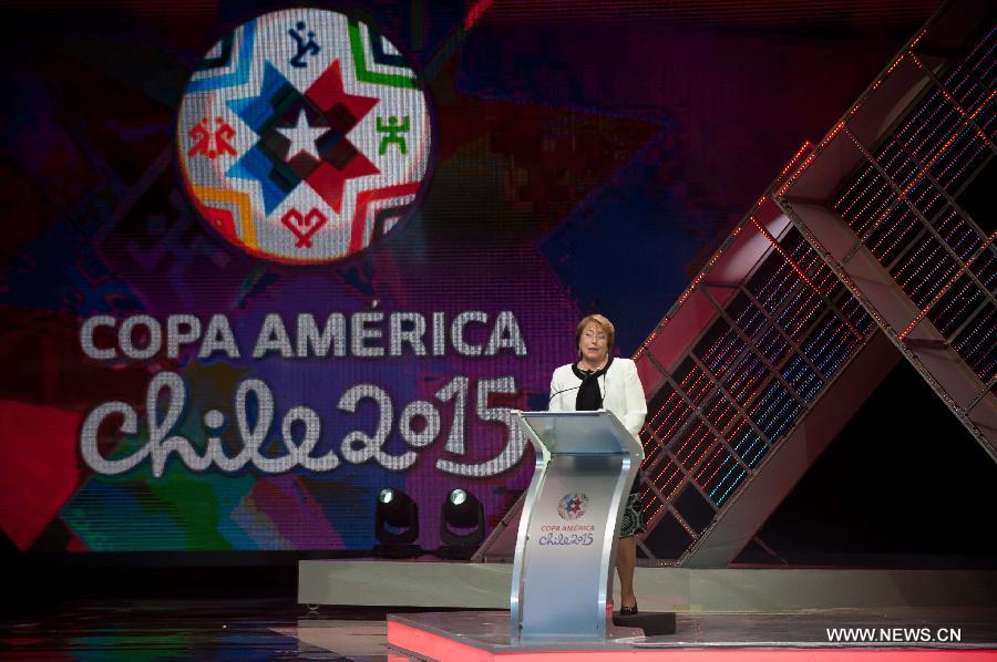 Chile's President Michelle Bachelet delivers a speech during the official draw of the Copa America Chile 2015, in Vina del Mar, Chile, on Nov. 24, 2014.