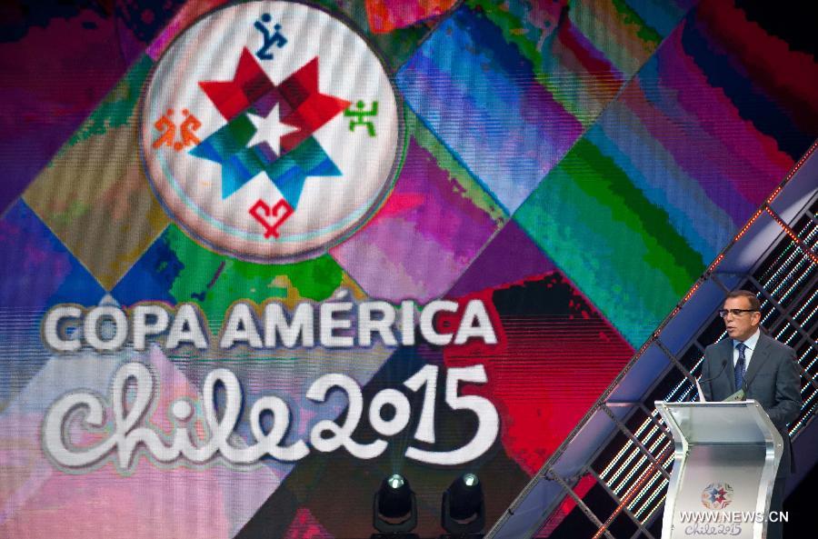 Juan Angel Napout, president of the South American Football Confederation, delivers a speech during the official draw of the Copa America Chile 2015, in Vina del Mar, Chile, on Nov. 24, 2014.