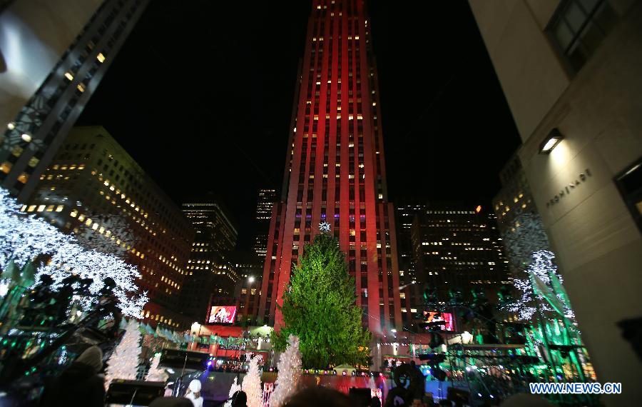 Photo taken on Dec. 3, 2014 shows the Norway Spruce during the 82nd Christmas Tree Lighting Ceremony in Rockefeller Center in New York, the United States.