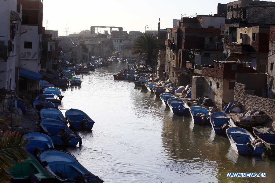 Photo taken on Jan. 30, 2015 shows a general view of a canal at the fisher-town El Max in Alexandria, Egypt.