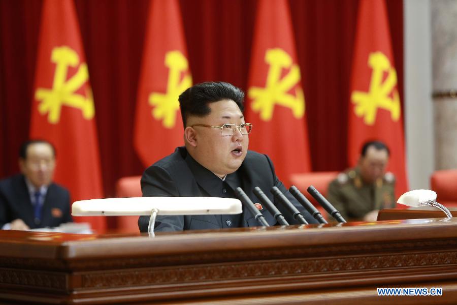 Photo provided by Korean Central News Agency (KCNA) on Feb. 19, 2015 shows an enlarged meeting of the Political Bureau of the Central Committee of the Workers' Party of Korea (WPK) taking place in Pyongyang on Wednesday under the guidance of top leader of the Democratic People's Republic of Korea (DPRK) Kim Jong Un. A resolution adopted at the meeting underscored the need to stick to and carry out the behests of late leader Kim Jong Il. 