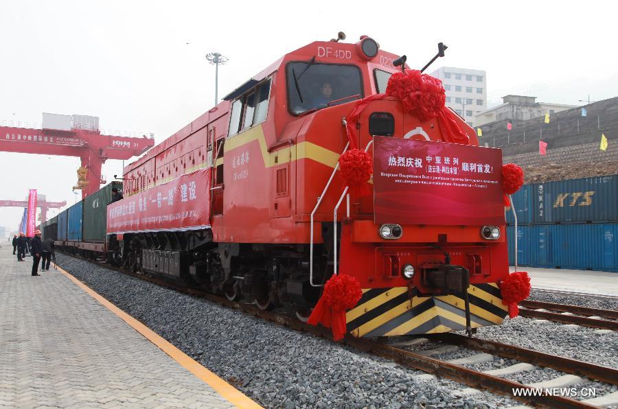 The railway line, linking China's Lianyungang and Kazakhstan's Almaty will be a new path for goods from central Asian countries to go overseas and a boost to the construction of the Silk Road Economic Belt.