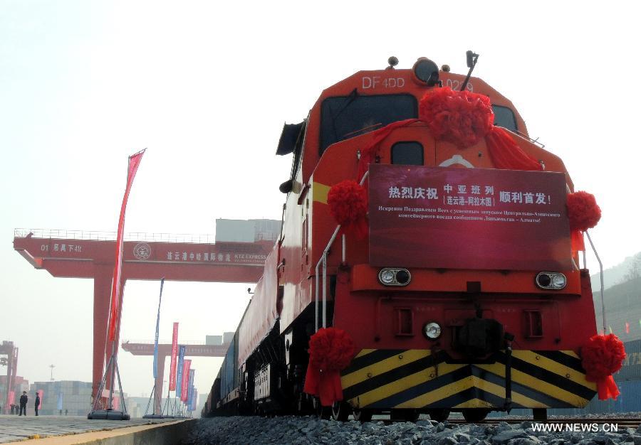 The railway line, linking China's Lianyungang and Kazakhstan's Almaty will be a new path for goods from central Asian countries to go overseas and a boost to the construction of the Silk Road Economic Belt.