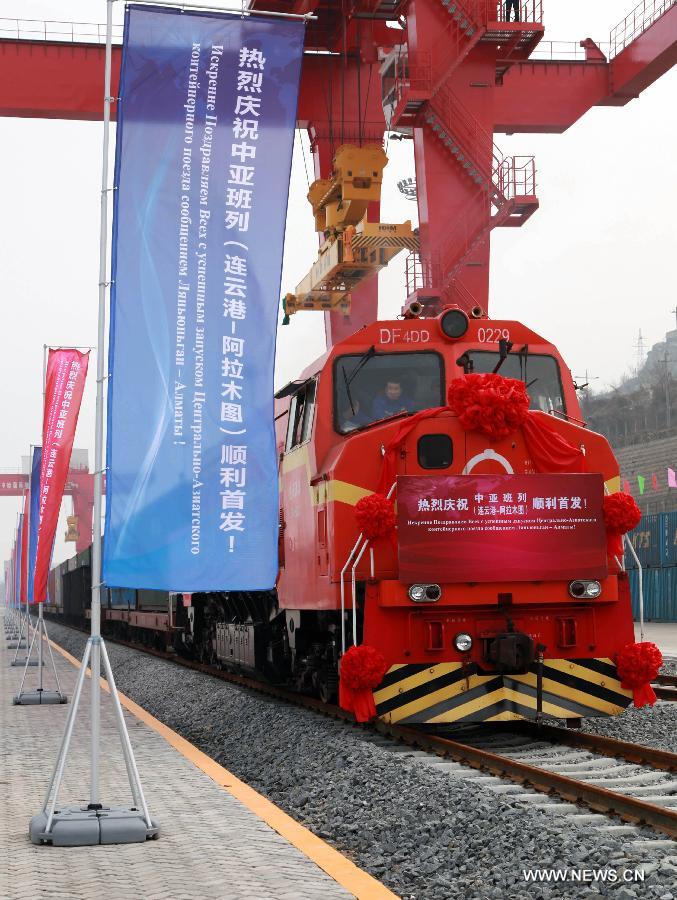 The railway line, linking China's Lianyungang and Kazakhstan's Almaty will be a new path for goods from central Asian countries to go overseas and a boost to the construction of the Silk Road Economic Belt.