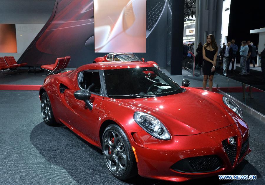 An Alfa Romeo sports car is displayed at the New York International Auto Show in New York, the United States, April 2, 2015. 