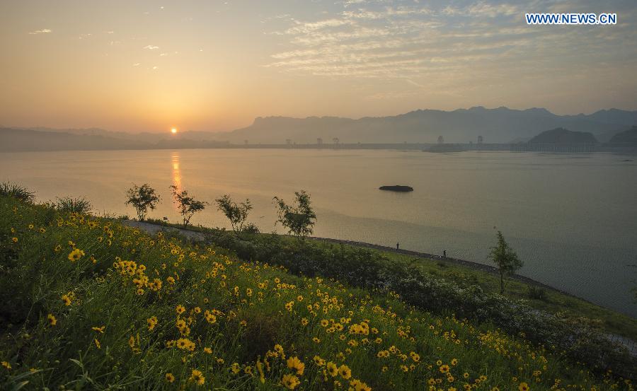 The water level of the Three Gorges Reservior has fallen to 159.42 meters Wednesday morning, which is expected to fall below 145 meters before the flood season comes.