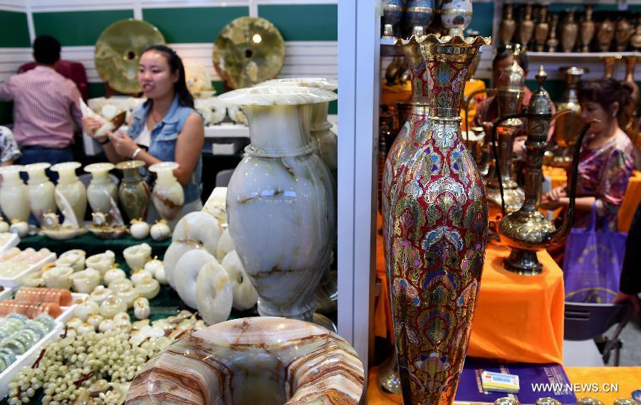 Photo taken on June 15, 2015 shows the displayed goods from South Asia during the 23rd Kunming Import and Export Fair in Kunming, capital of southwest China's Yunnan Province. 