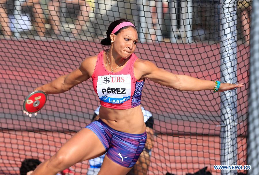 Perez Yaimi of Cuba competes during the women's discus match at the 2015 IAAF Diamond League Athletics in Lausanne, Switzerland, on July 9, 2015. Perez Yaimi claimed the title with 67.13 meters.