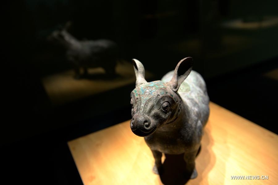 Photo taken on July 16, 2015 shows a cultural relic during a historic and cultural exhibiton of Qi(1046BC-221BC), an ancient Chinese state during the Zhou Dynasty of ancient China, in Xi'an, capital of northwest China's Shaanxi Province. 