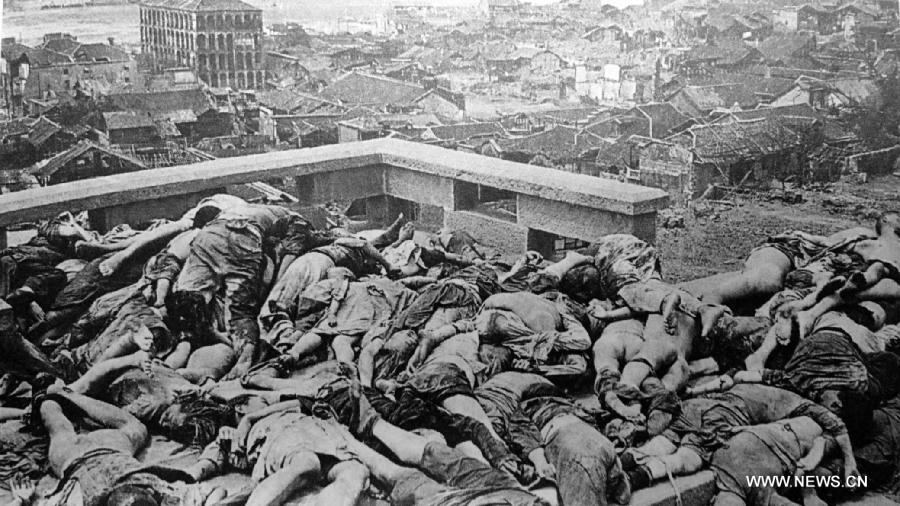 File photo copy shows civilians dying of asphyxia while seeking shelter in a tunnel from air-strikes carried out by Japanese army in southwest China's Chongqing, June 5, 1941. 